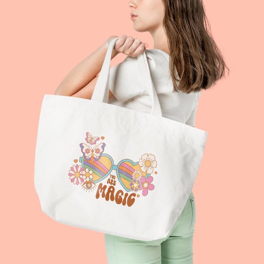 Retro Daisy, Rainbow en Butterflies Quote Tote Bag
