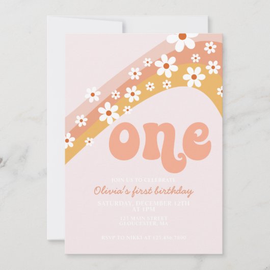 Retro daisy regenboog eerste verjaardag kaart (Voorkant)