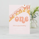 Retro daisy regenboog eerste verjaardag kaart (Staand voorkant)