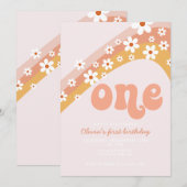 Retro daisy regenboog eerste verjaardag kaart (Voorkant / Achterkant)