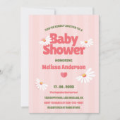 Retro Daisy Roze Baby shower Uitnodiging voor Meis (Voorkant)
