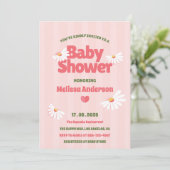 Retro Daisy Roze Baby shower Uitnodiging voor Meis (Staand voorkant)