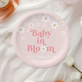 Retro Daisy Roze boho Baby in Bloom Baby shower Papieren Bordje