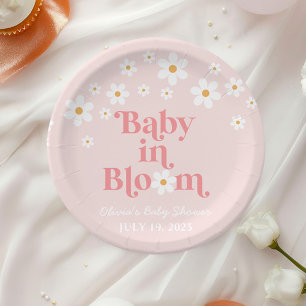 Retro Daisy Roze boho Baby in Bloom Baby shower Papieren Bordje