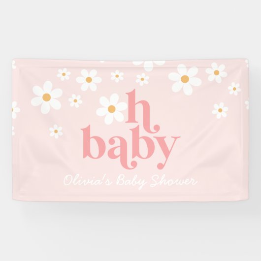 Retro Daisy Roze boho Baby Shower Spandoek (Horizontaal)