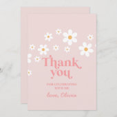 Retro Daisy Roze boho bedankje Kaart (Voorkant / Achterkant)