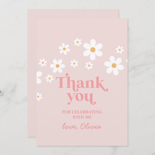 Retro Daisy Roze boho bedankje Kaart (Voorkant / Achterkant)