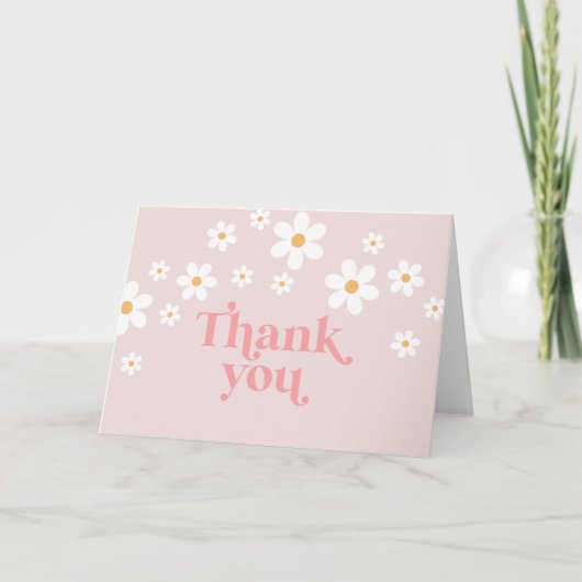 Retro Daisy Roze boho dank je Bedankkaart (Voorkant)
