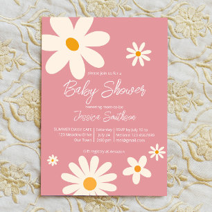 Retro daisy roze boho desert baby shower kaart