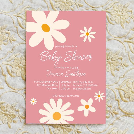 Retro daisy roze boho desert baby shower kaart