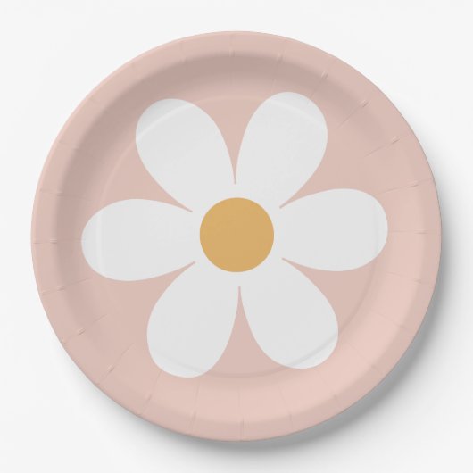 Retro daisy roze boho papieren bordje (Voorkant)