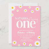 Retro Daisy Roze en Wit Minimaal 1e Verjaardag Kaart (Voorkant)