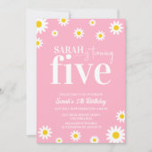 Retro Daisy Roze en Wit Minimale 5e Verjaardag Kaart (Voorkant)