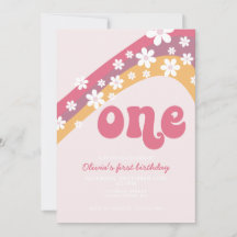 Retro Daisy Roze Regenboog eerste verjaardagsuitno