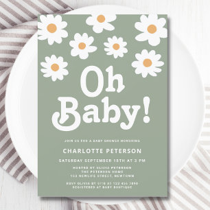Retro Daisy Sage Groen Baby shower Kaart