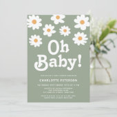 Retro Daisy Sage Groen Baby shower Kaart (Staand voorkant)