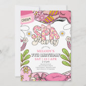 Retro Daisy Spa Feest Verjaardagsuitnodiging Kaart (Voorkant)