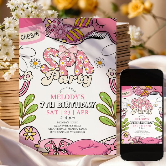 Retro Daisy Spa Party Birthday Invitation Kaart