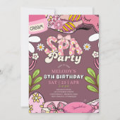 Retro Daisy Spa Party Birthday Invitation Maroon Kaart (Voorkant)