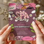 Retro Daisy Spa Party Birthday Invitation Maroon Kaart