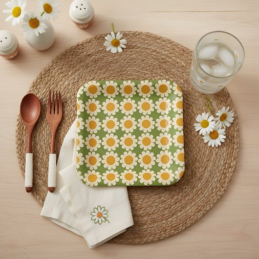 Retro Daisy Spring floral Papieren Bordje