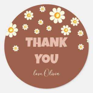Retro Daisy Terracotta Bedankt Ronde Sticker