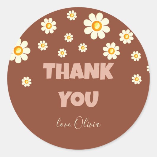 Retro Daisy Terracotta Bedankt Ronde Sticker (Voorkant)
