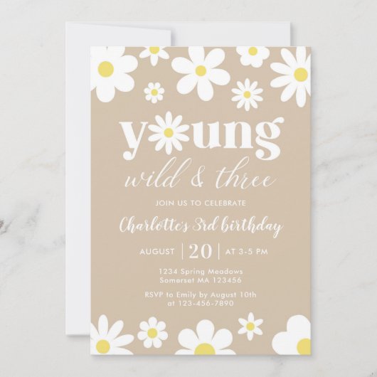 Retro Daisy Three Bloem 3e Verjaardag Kaart (Voorkant)