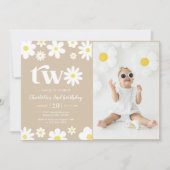 Retro Daisy Twee Bloemen 2e Verjaardag Foto Kaart (Voorkant)