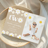 Retro Daisy Twee Bloemen 2e Verjaardag Foto Kaart