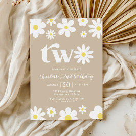 Retro Daisy Twee Bloemen 2e Verjaardag Kaart