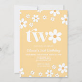 Retro Daisy Twee Bloemen 2e Verjaardag Uitnodiging (Voorkant)