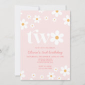 Retro Daisy Twee Bloemen 2e Verjaardag Uitnodiging (Voorkant)
