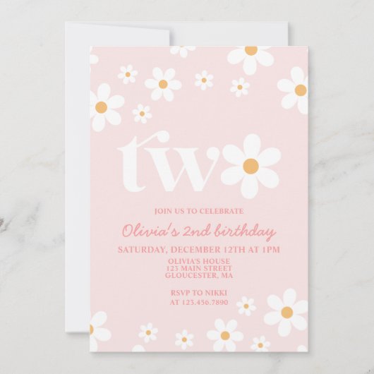Retro Daisy Twee Bloemen 2e Verjaardag Uitnodiging (Voorkant)