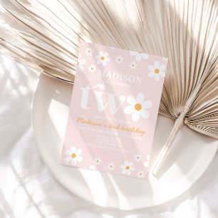 Retro Daisy Twee Bloemen 2e Verjaardag Uitnodiging