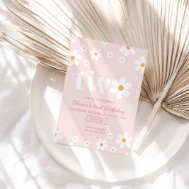 Retro Daisy Twee Bloemen 2e Verjaardag Uitnodiging