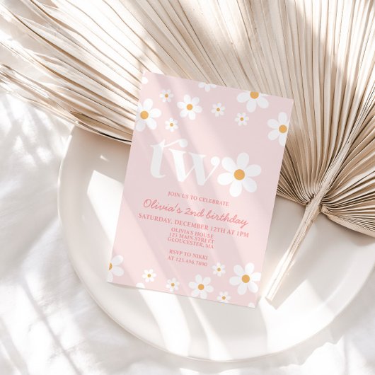 Retro Daisy Twee Bloemen 2e Verjaardag Uitnodiging