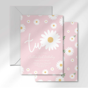 Retro Daisy Twee Groovy Tweede Verjaardag Kaart