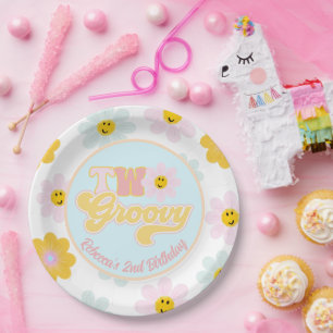 Retro Daisy Twee Groovy Verjaardag Custom Papieren Bordje