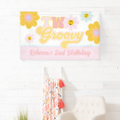 Retro Daisy Twee Groovy Verjaardagsbanner Spandoek (Insitu)