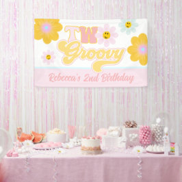 Retro Daisy Twee Groovy Verjaardagsbanner Spandoek