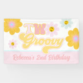 Retro Daisy Twee Groovy Verjaardagsbanner Spandoek (Horizontaal)