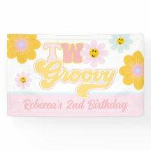 Retro Daisy Twee Groovy Verjaardagsbanner