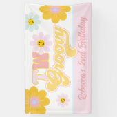 Retro Daisy Twee Groovy Verjaardagsbanner Spandoek (Verticaal)