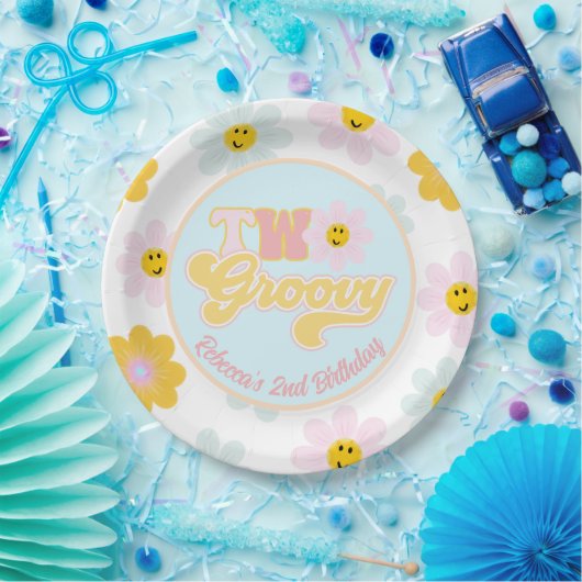 Retro Daisy Two Groovy Birthday Custom Paper Bord (Feest)