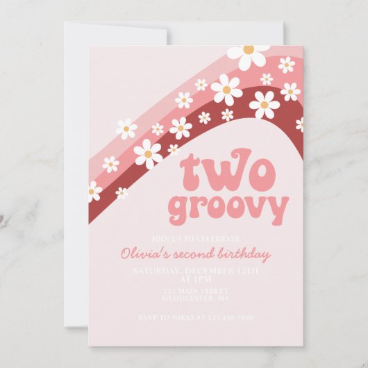 Retro daisy Two Groovy boho florale tweede verjaar Kaart (Voorkant)