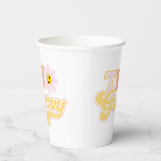 Retro Daisy Two Groovy Paper Cups Papieren Bekers (Rechts)