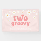 Retro Daisy Two Groovy Pink Floral 2e verjaardag Spandoek (Horizontaal)