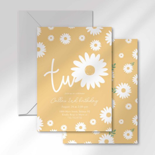 Retro Daisy Two Groovy Tweede Verjaardag Kaart