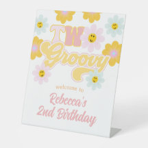 Retro Daisy Two Groovy Verjaardags Welkom Bord
